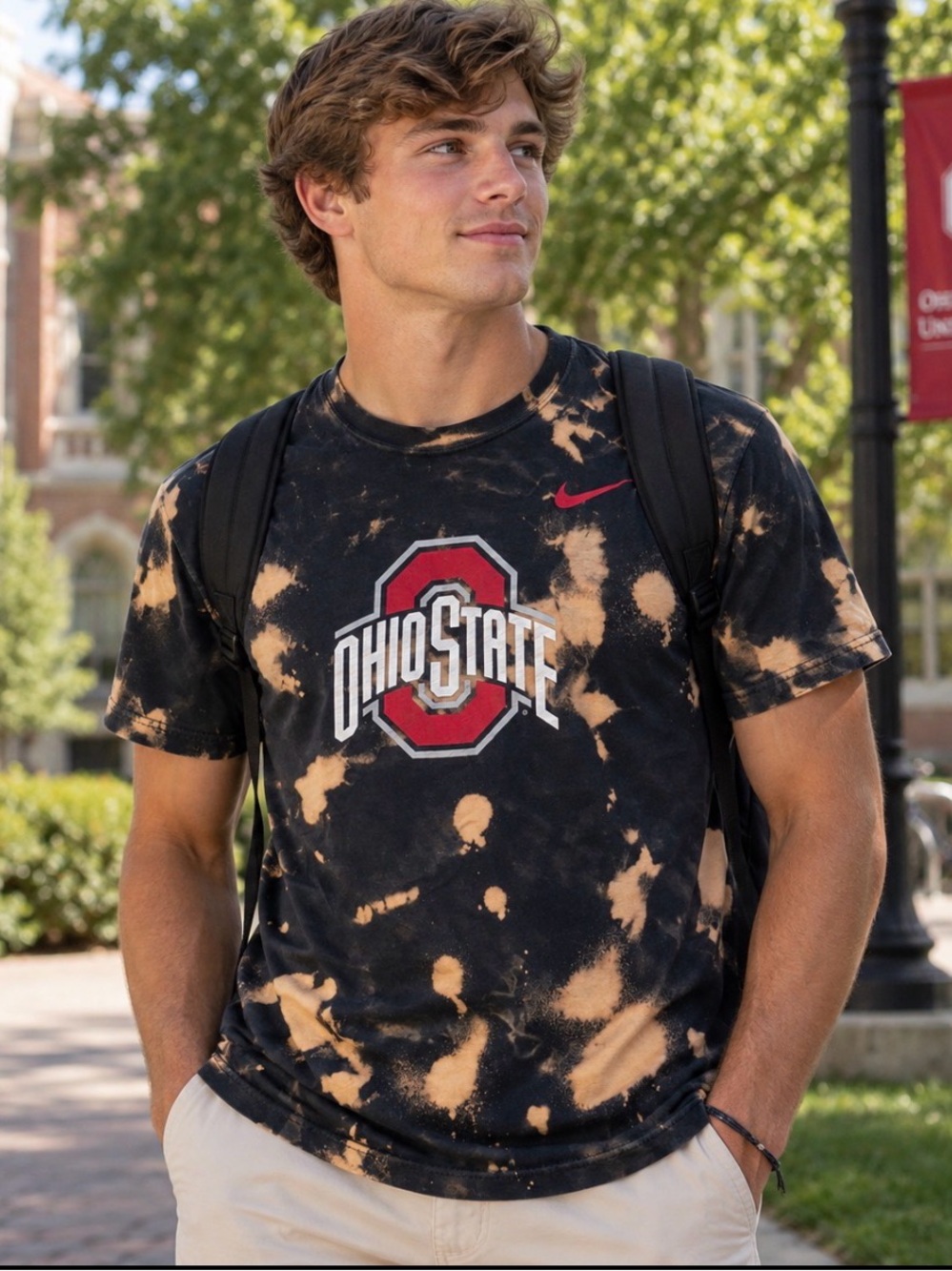 Nike Ohio State Buckeyes Shirt Mens Medium M Bleach Dye Acid Wash NCAA